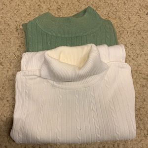 White Turtleneck + Lt green Mock Turtleneck Med.